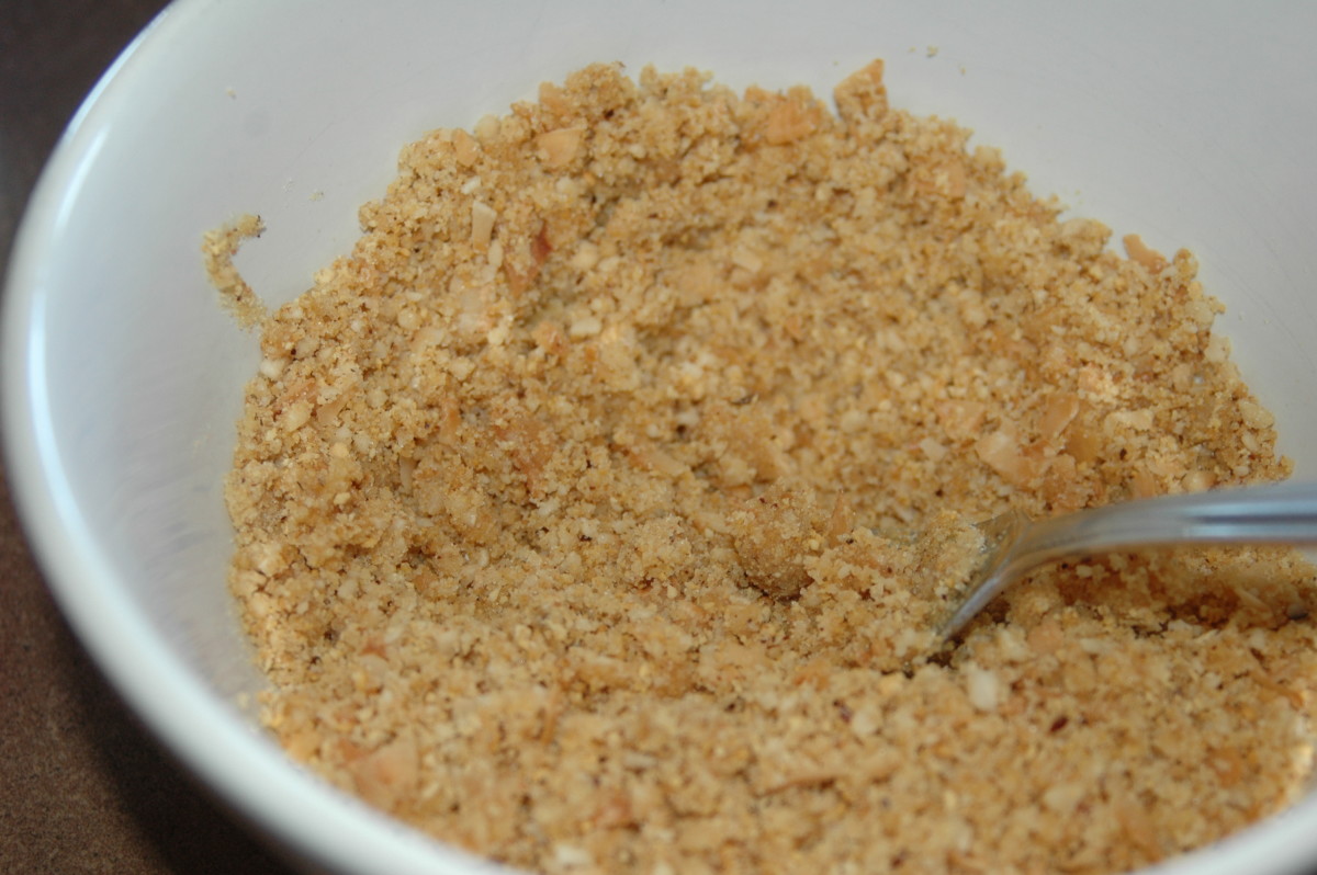 Mix your crumb ingredients and press into pan