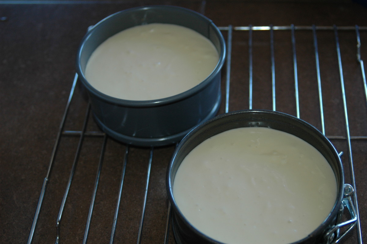Divide batter between pans and bake