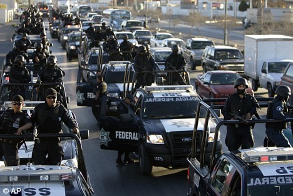Mexican police patrol - in force.