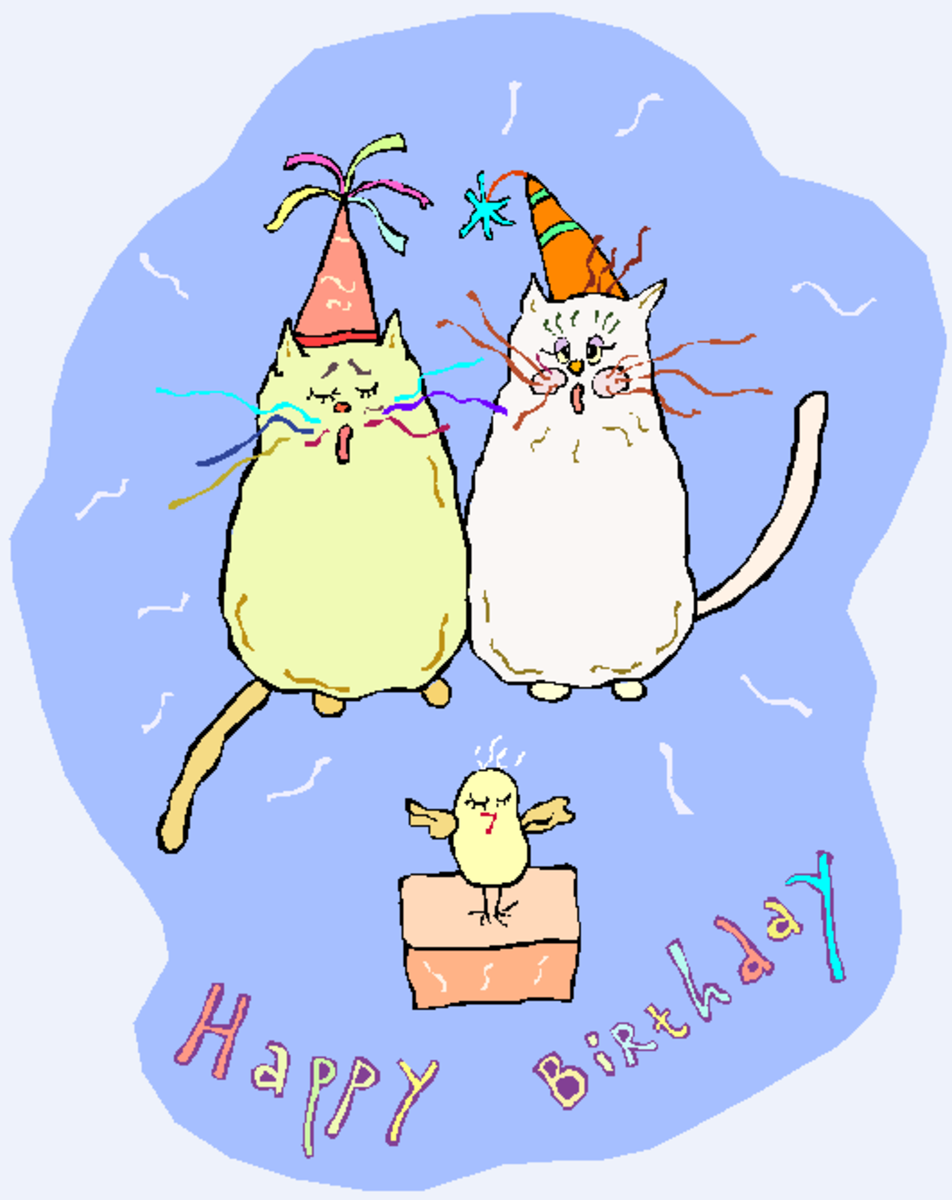Happy Birthday with Two Singing Cats and a Bird