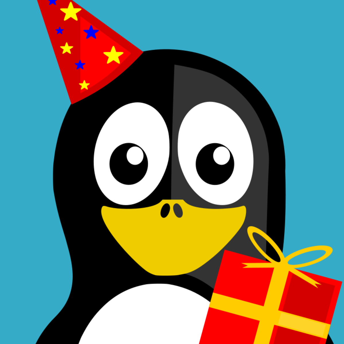 Penguin with Party Hat and Gift Clip Art