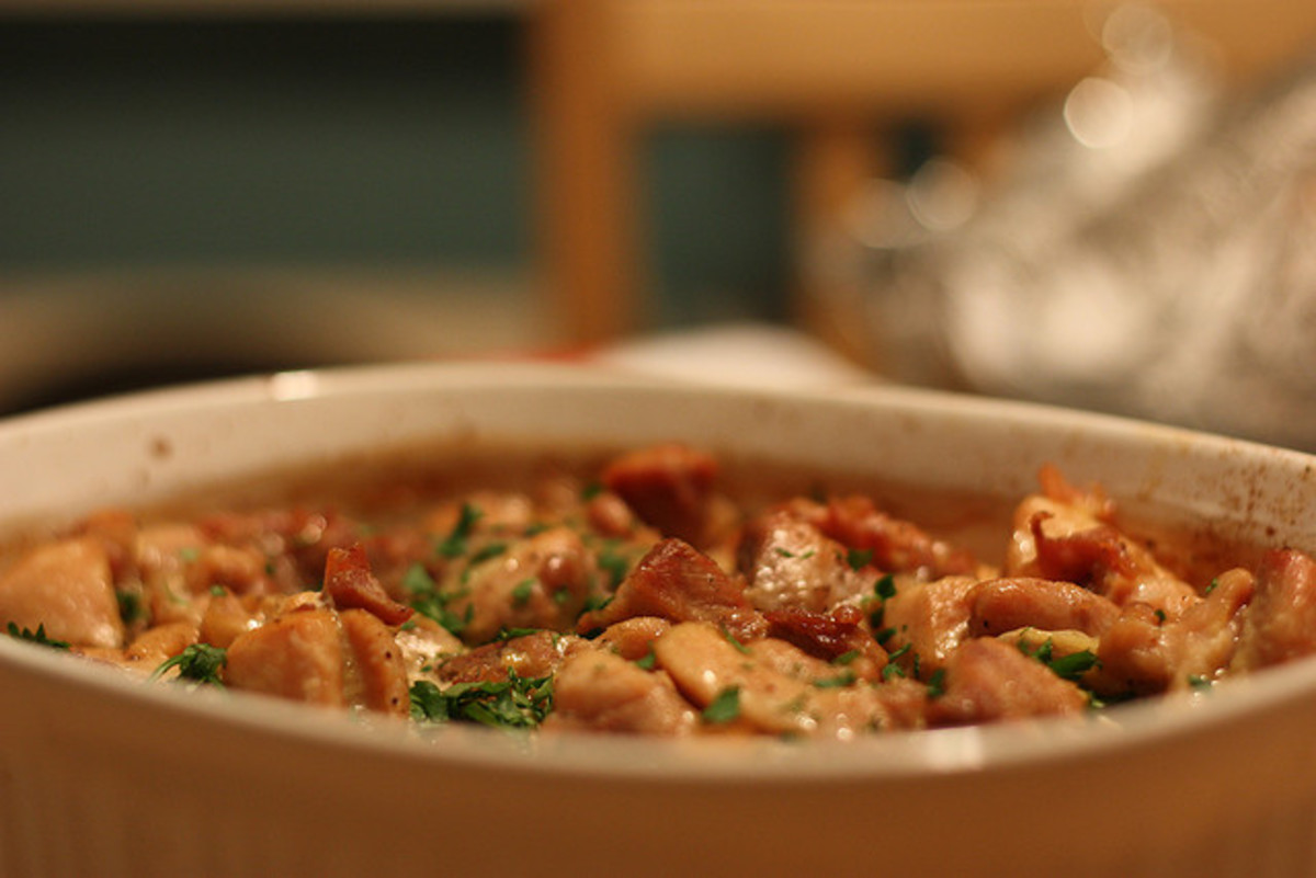 Delish Chicken Casserole -made savory with mushroom, rosemary, and sherry wine.