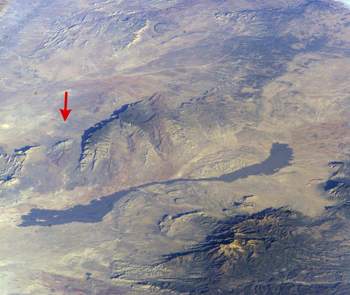 The site of the dentation of first atomic bomb. Aerial Photograph of The Trinity Site. The Remote Jornada del Muerto Valley- Which Translates To: The Journey of Death