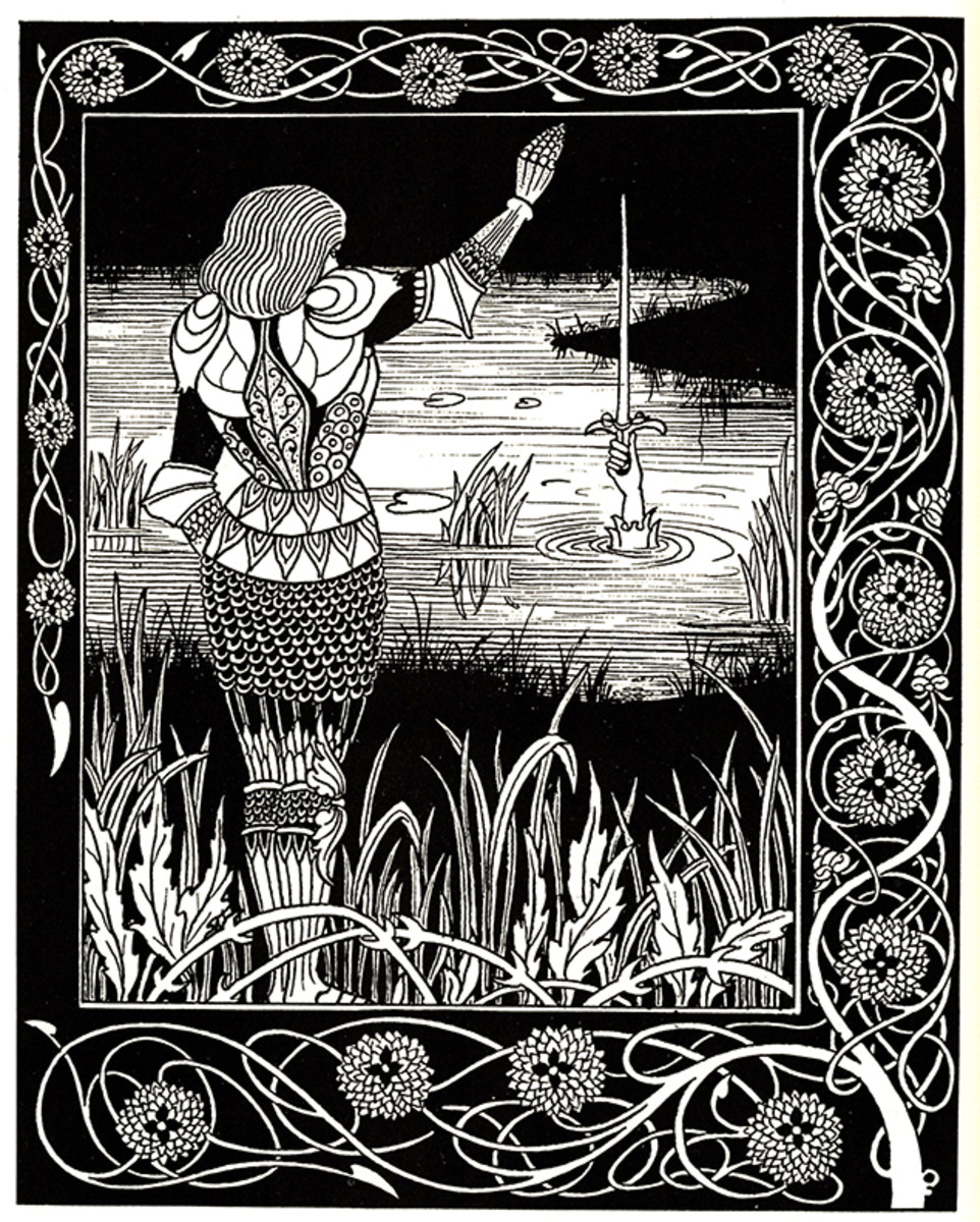 Excalibur in the Lake, illustration for Morte D'Arthur.