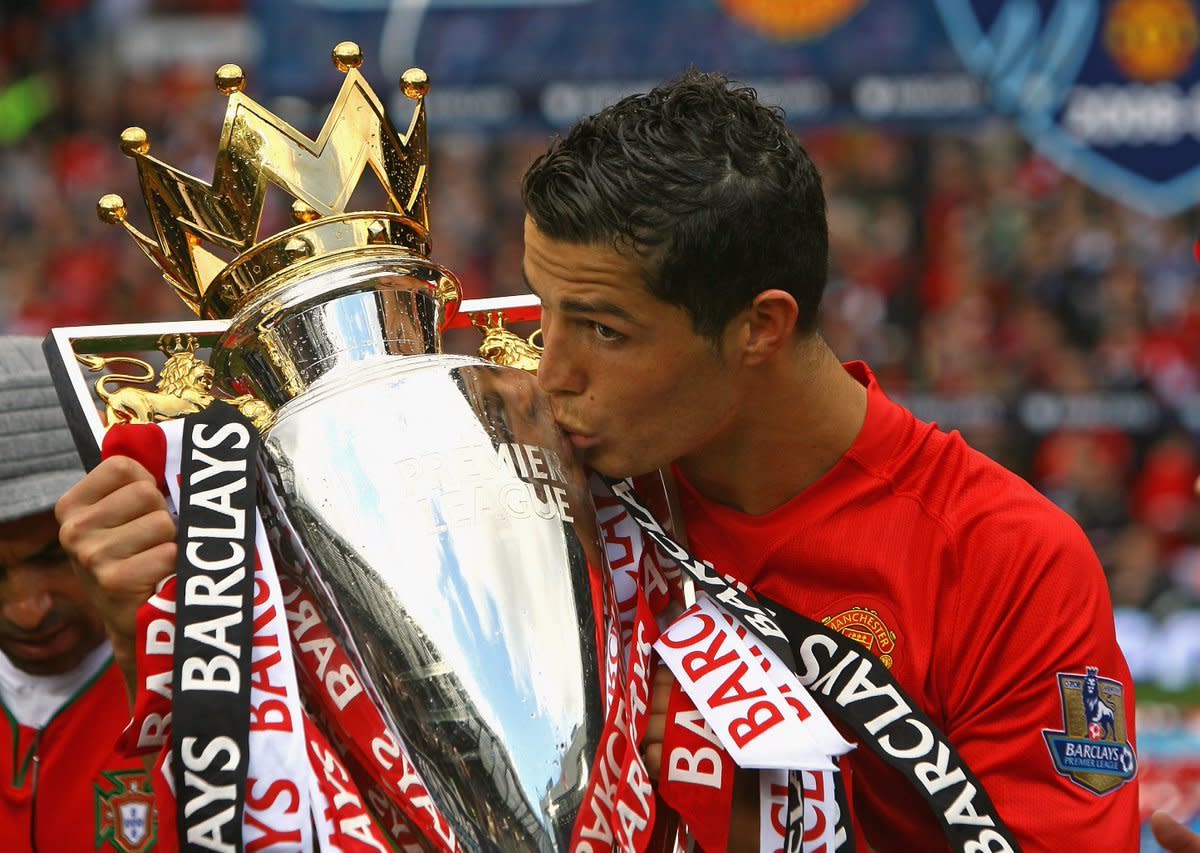 Cristiano Ronaldo with his second Premier League title.