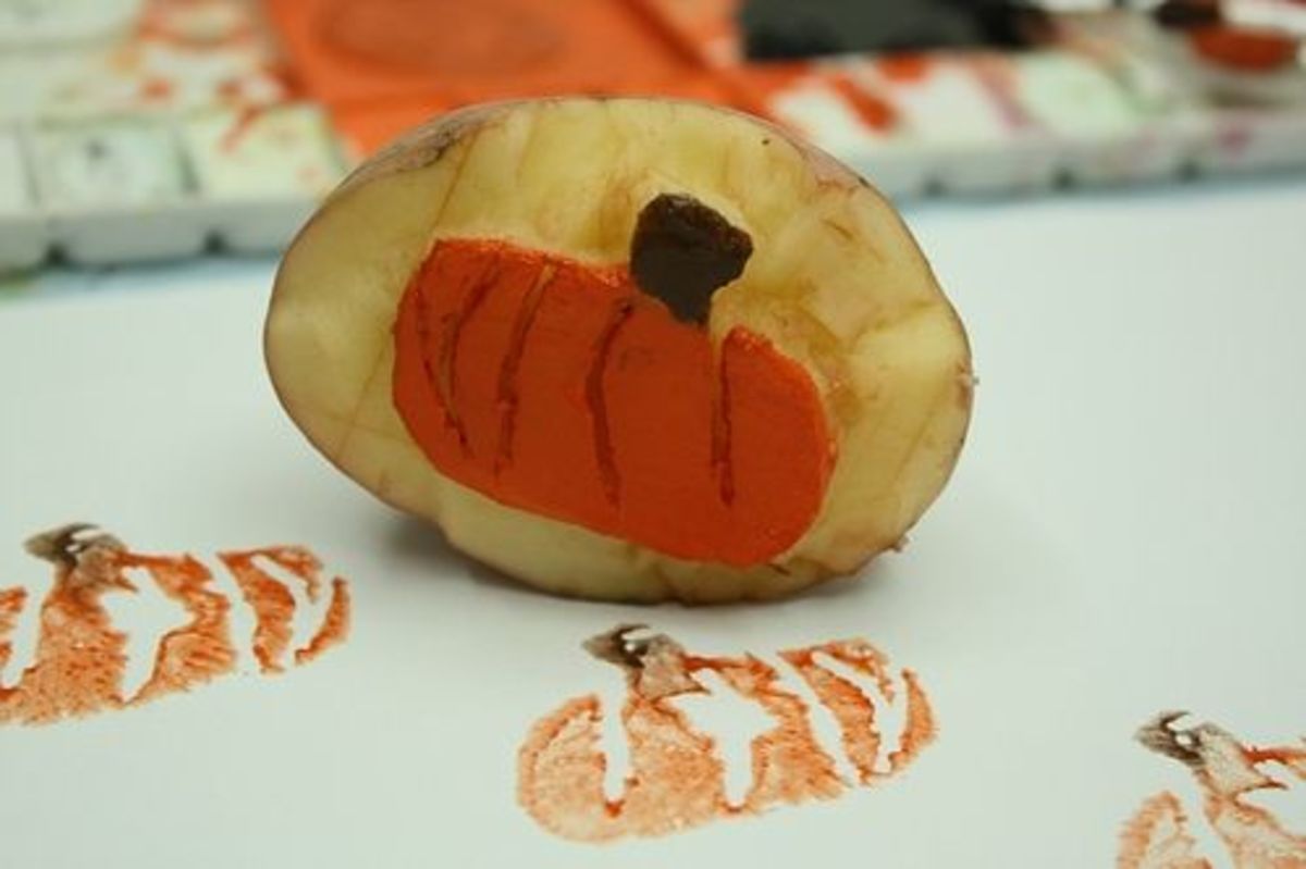 Pumpkin Prints made from a Potato Stamp
