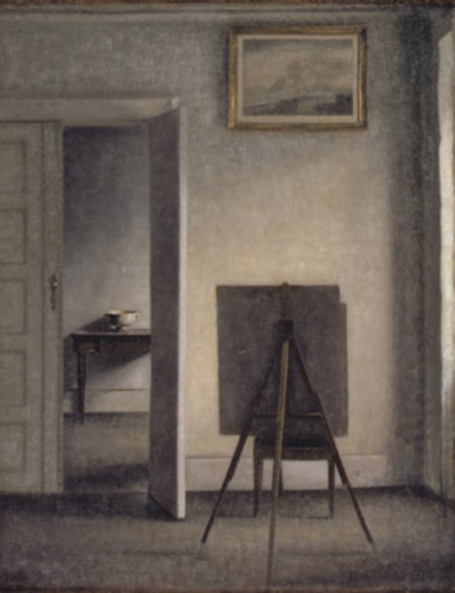 Interior with the Artist's Easel (1910) by Vilhelm Hammershøi | Oil, on canvas, 84 x 69 cm. | National Gallery of Denmark