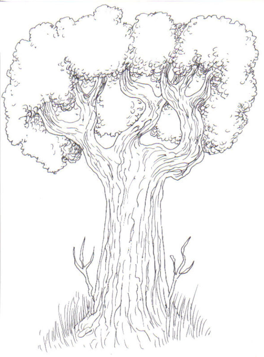 Inked with a fine black gel pen, see how some of the trees texture looks like it should, leaves and tree bark.