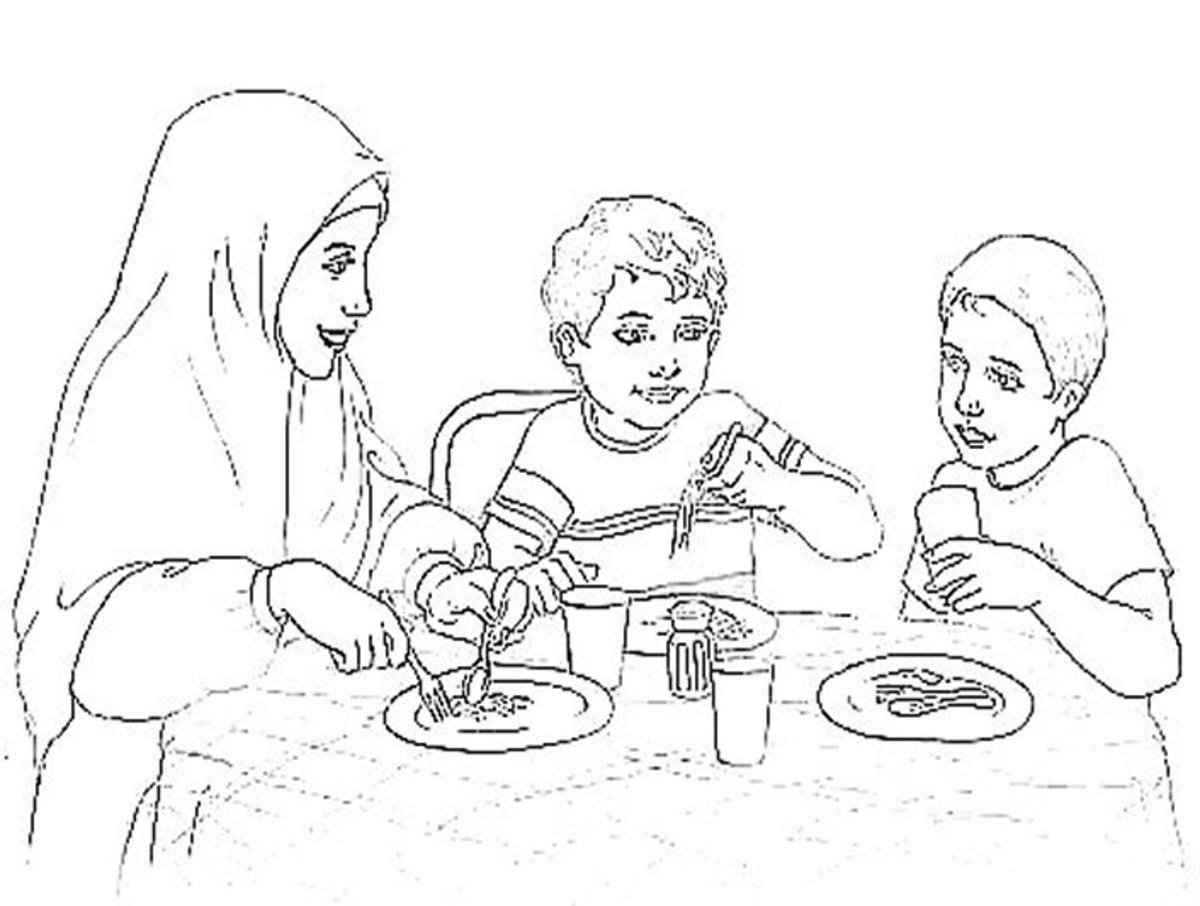 Мусульмане за столом рисунок