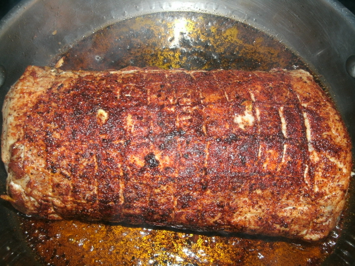Pork loin searing in the skillet