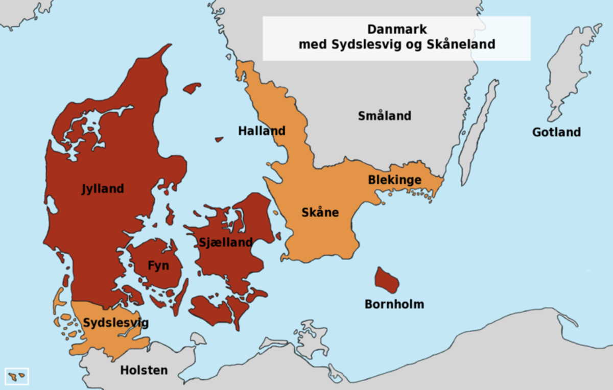 Danish territories and holdings at the height of Denmark's power before Sweden's rise in the later Middle Ages