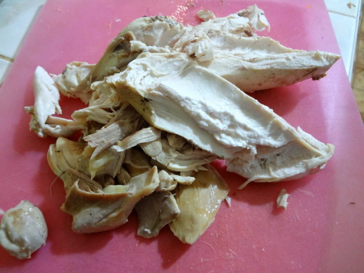 Remove chicken from bone and chop