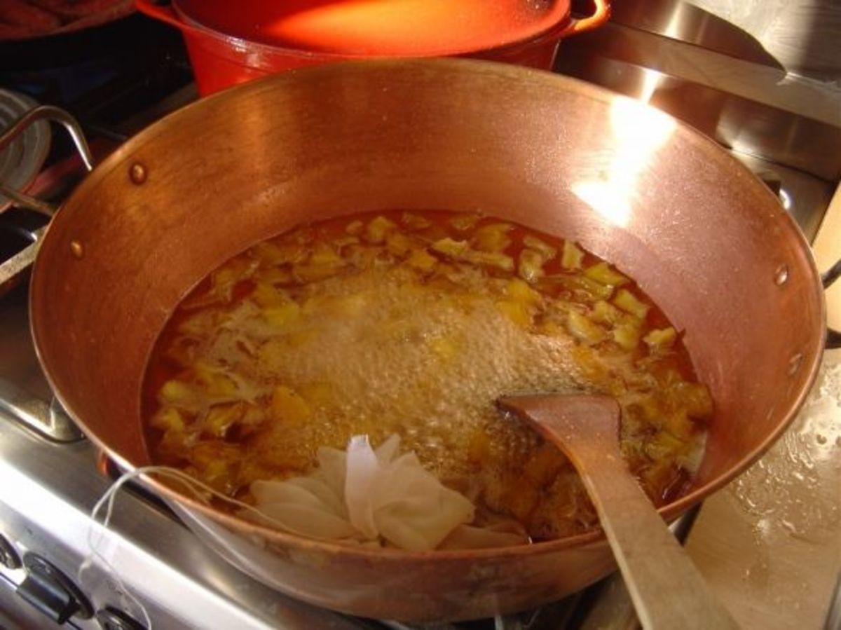 Boiling the marrow in a copper jam pan