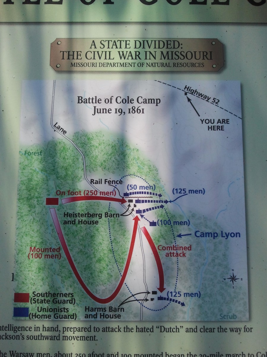 Map showing the area of battle at Cole Camp.