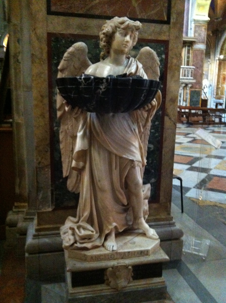 Angel Gabriel marble statue water font.