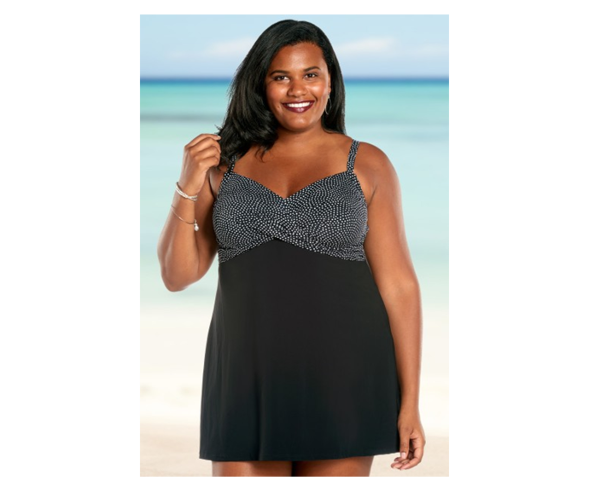 The dresskini offers the coverage of a swim dress and the convenience of a tankini top.