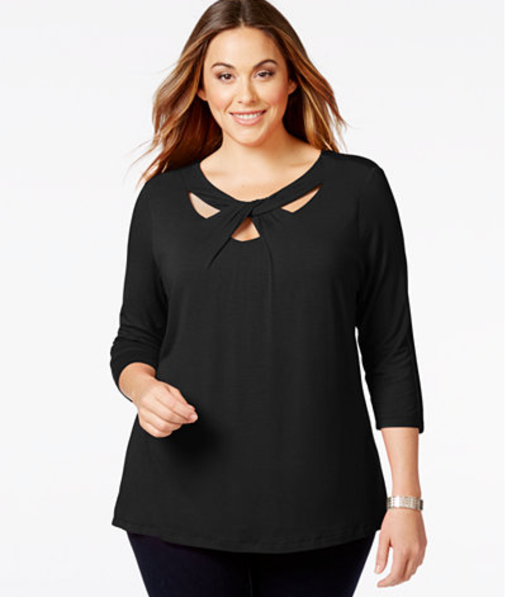 3/4-sleeve top with cutout neck detail