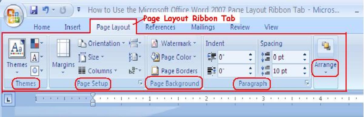 The Page Layout Ribbon Tab of Microsoft Office Word 2007