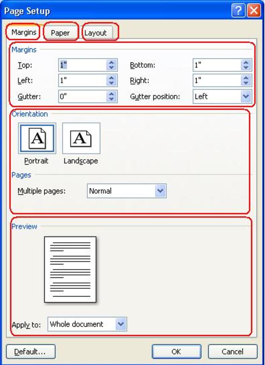 how to set default page layout in word 2007