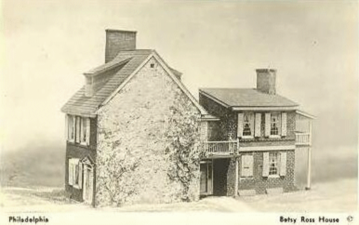 Artist's rendering of Betsy Ross house after addition - circa 1760