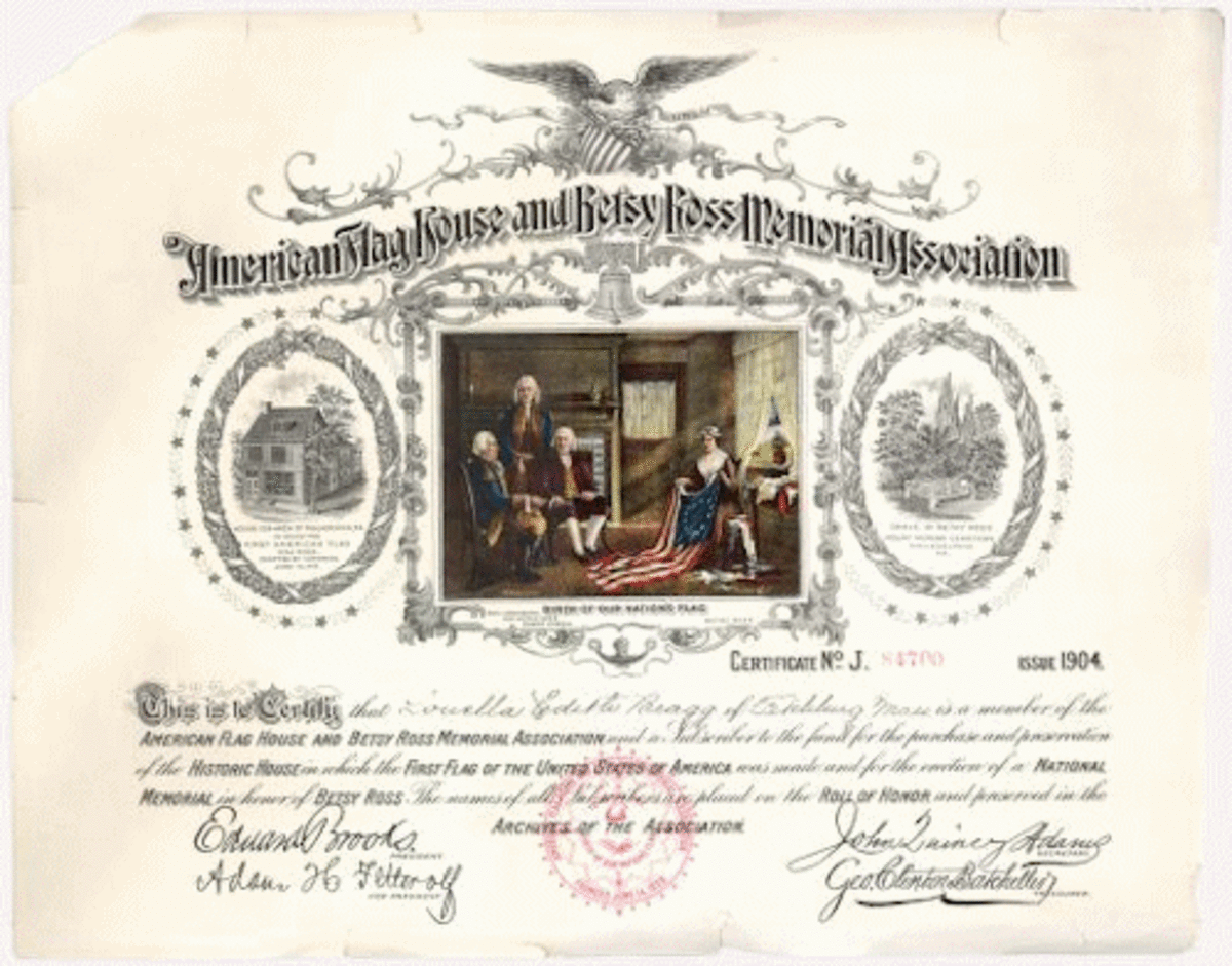 Membership certificate used by the American Flag House and Betsy Ross Memorial Foundation in its "Ten Cent" Fund drive.