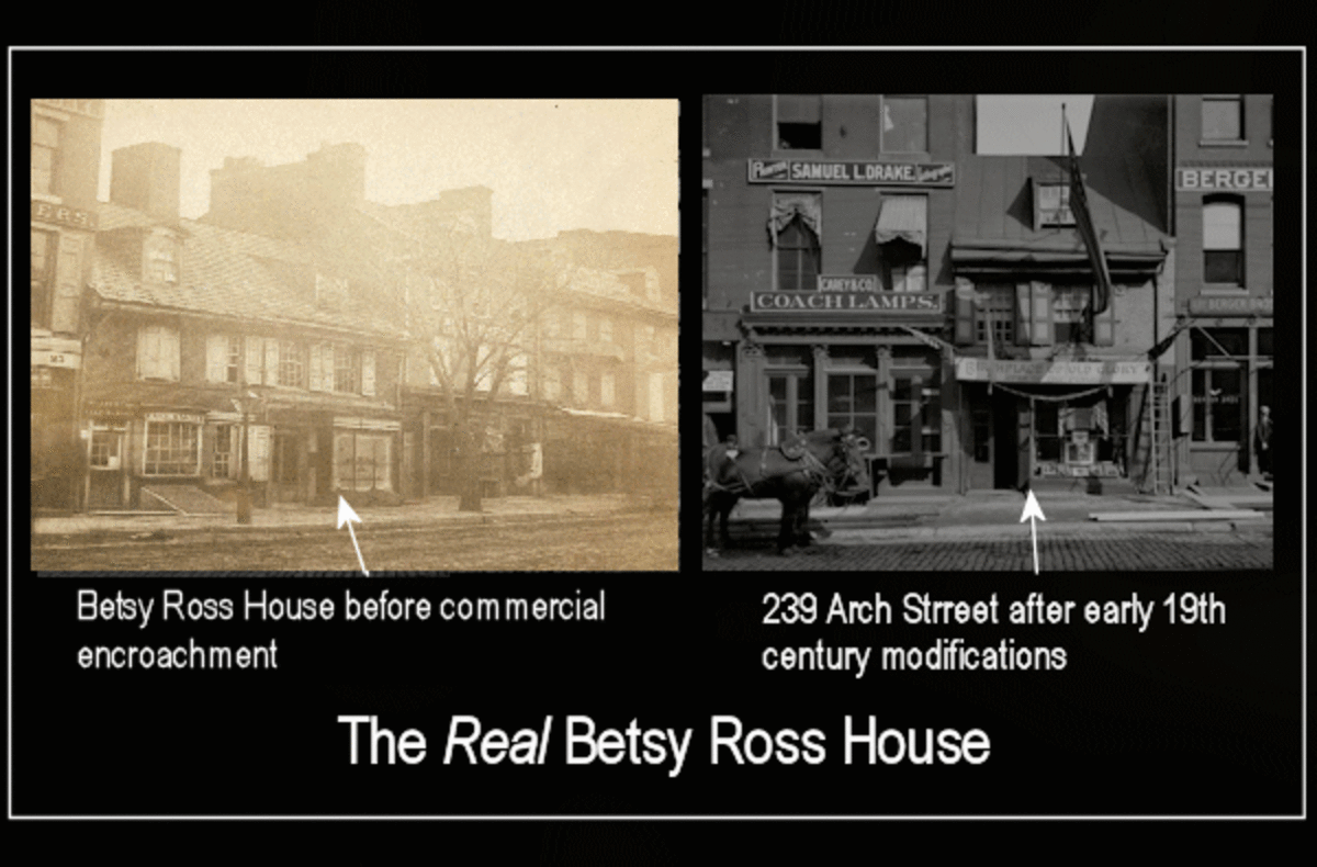 Betsy Ross house before large commercial building encroachment