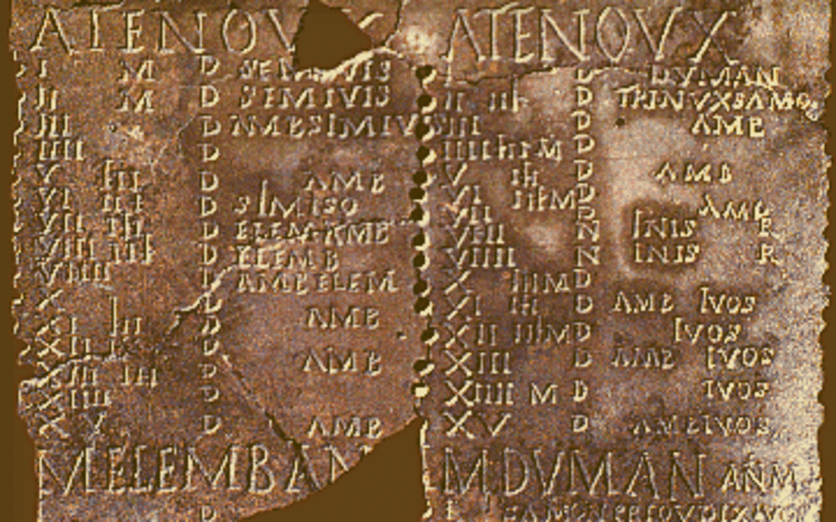 The Coligny Calendar, a calendar created by the Gauls,  was found by French archaeologist J. Mounard in Coligny, Ain, France in 1897.  Engraved in bronze tablet