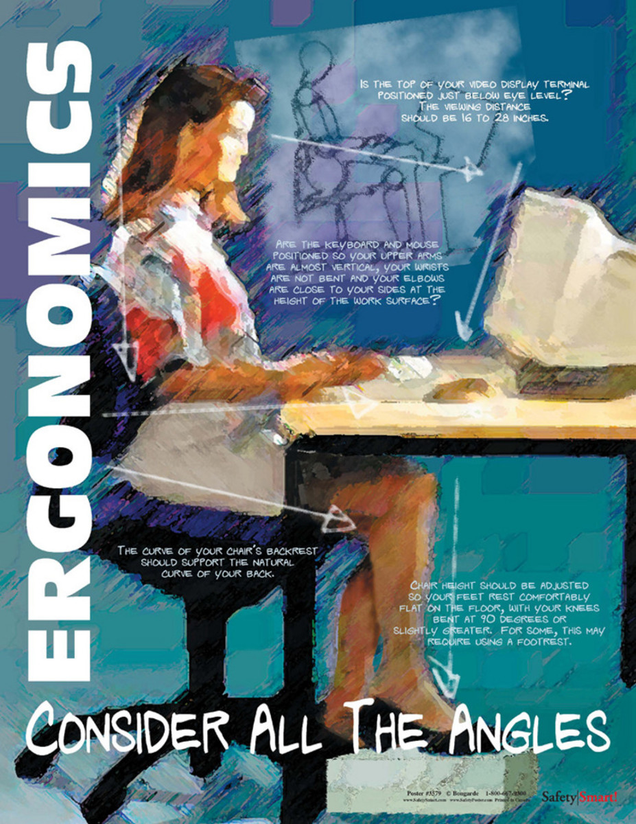 Safety Ergonomic Poster colorful diagram showing how to sit at a computer work station