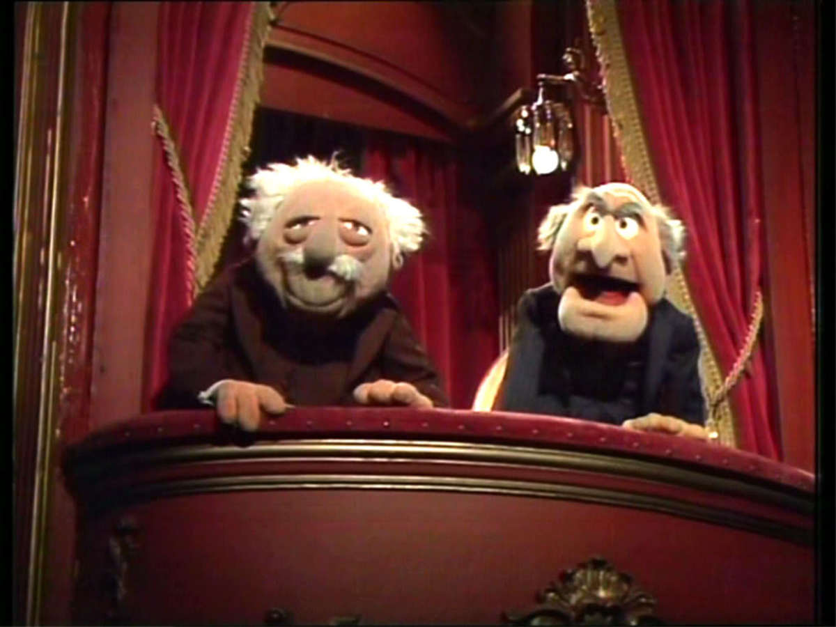 Statler (right) and Waldorf heckling from the balcony.