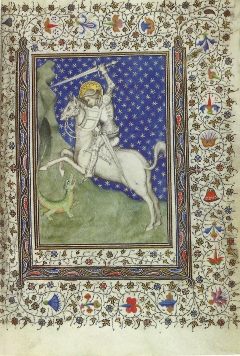 15th century illustration of Saint George slaying a rather tiny dragon