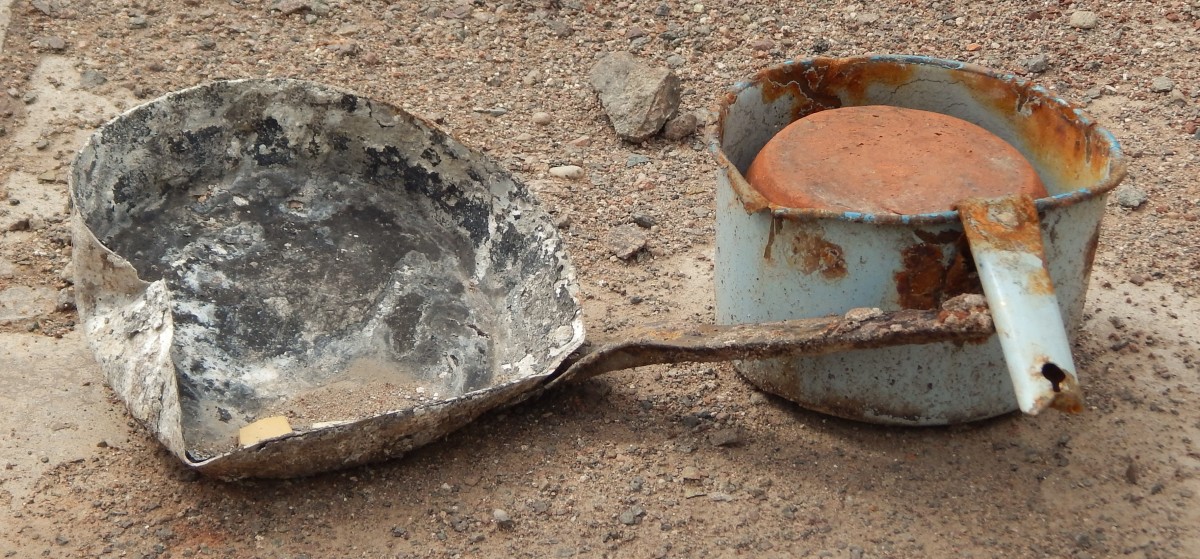 20th Century pots and pans left in the buildings when they were demolished.