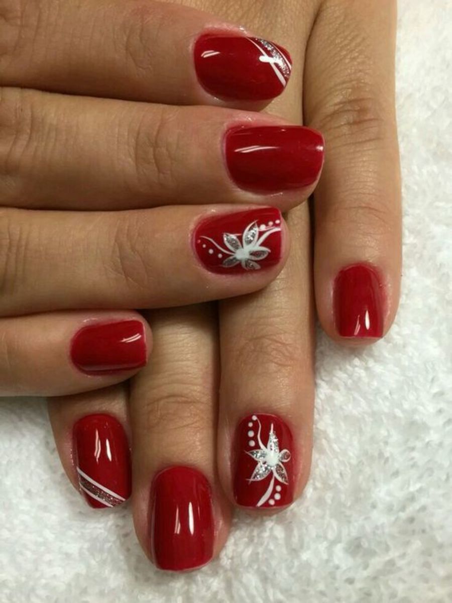 Red and silver nail design