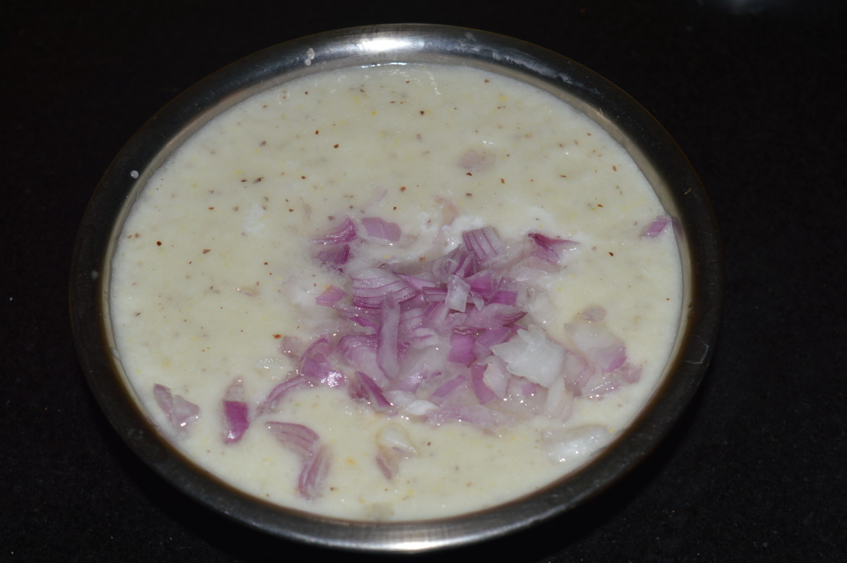 Step four: Add chopped onions and yogurt 