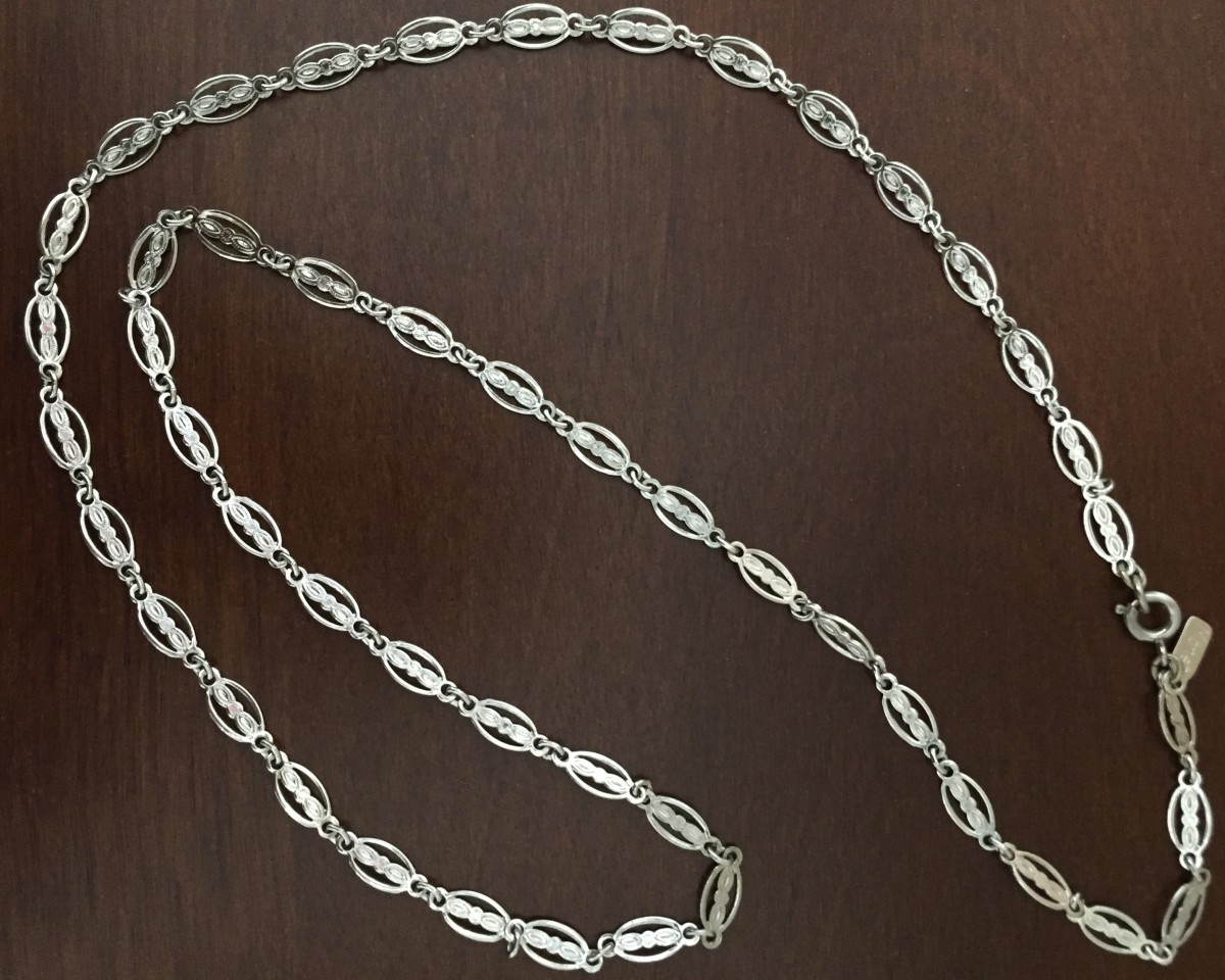 Monet silvertone filigree link chain, 1960s