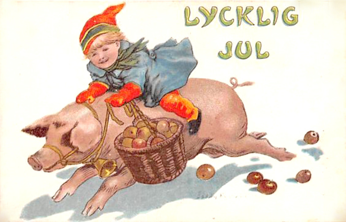 Victorian Postcard Image of a Yule Pig