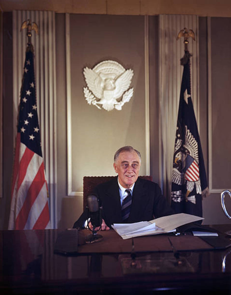 Washington, D.C.: Portrait of Franklin D. Roosevelt seated at desk