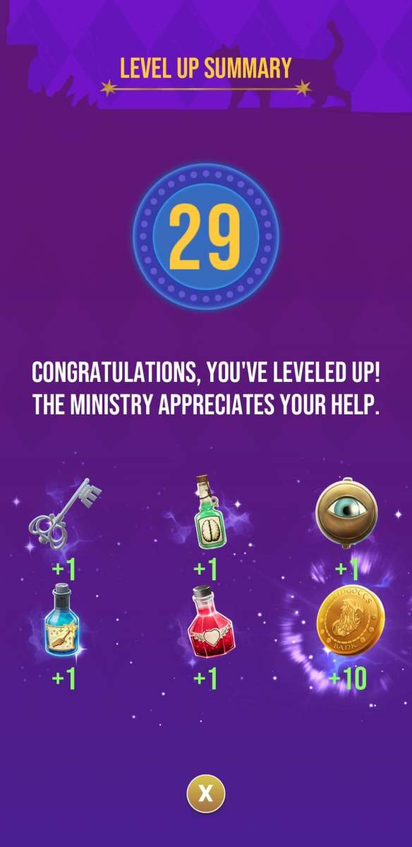 The rewards the player receives for reaching level 29