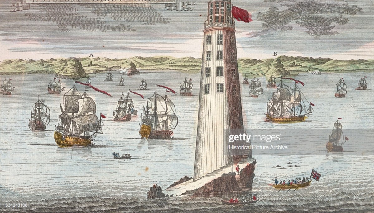 An engraving of Rudyerd's Tower on the Eddystone Rock