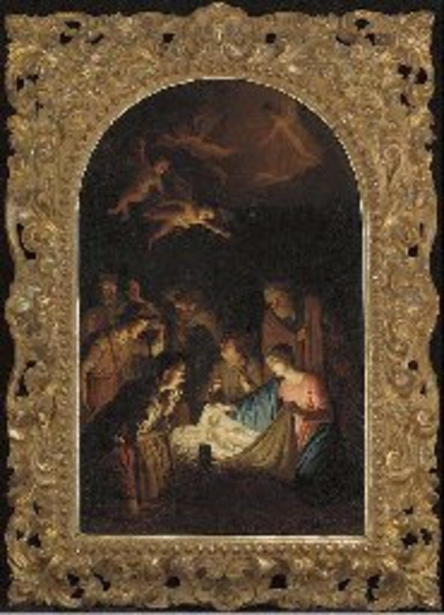 Lot Description Manner of Michelangelo Merisi, called Caravaggio The Nativity oil on canvas, feigned arched top, in an elaborately carved Florentine frame 28 1/8 x 17¾ in. (71.4 x 45 cm.) 