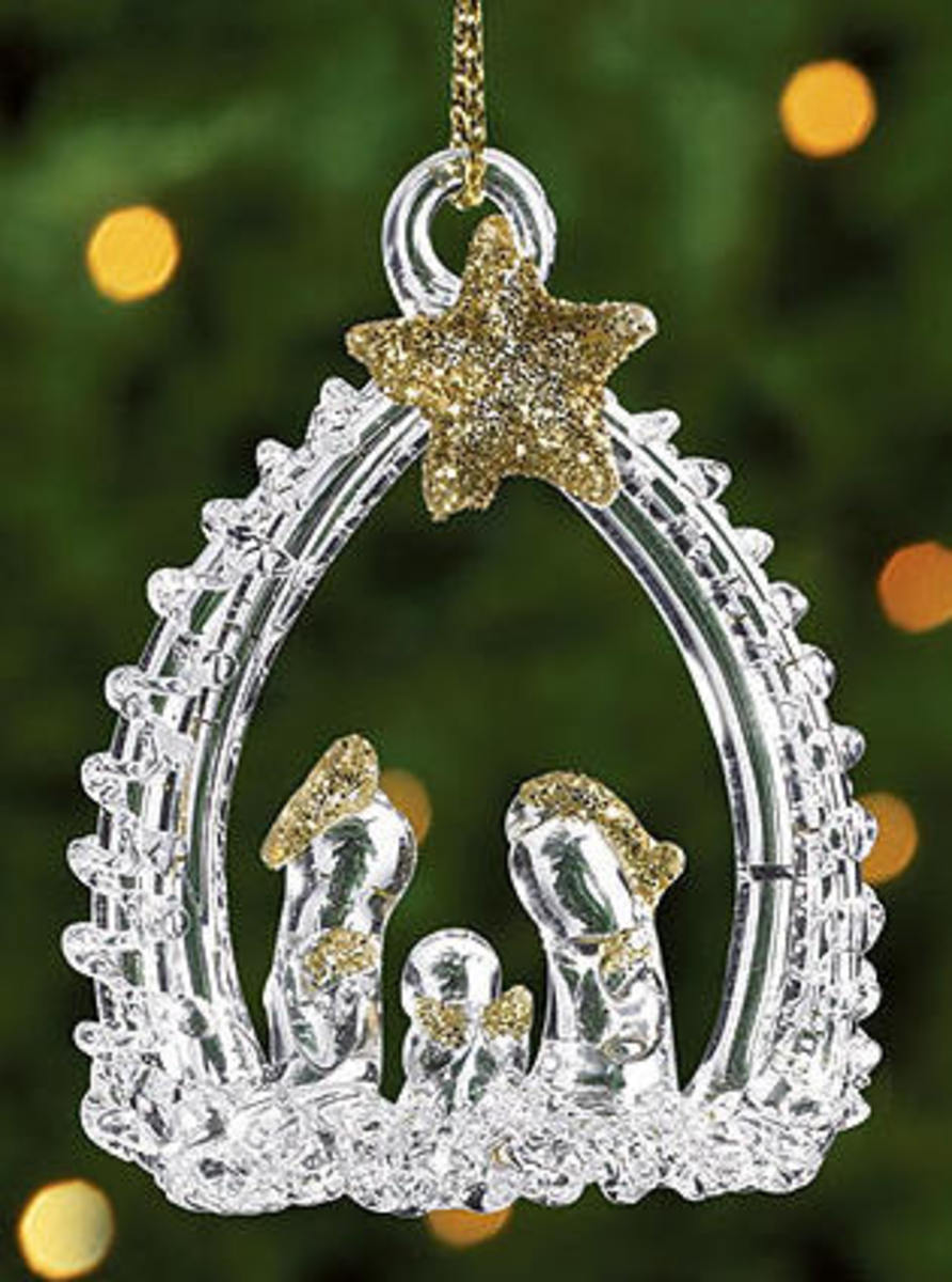 crystal Nativity ornament with gold accents