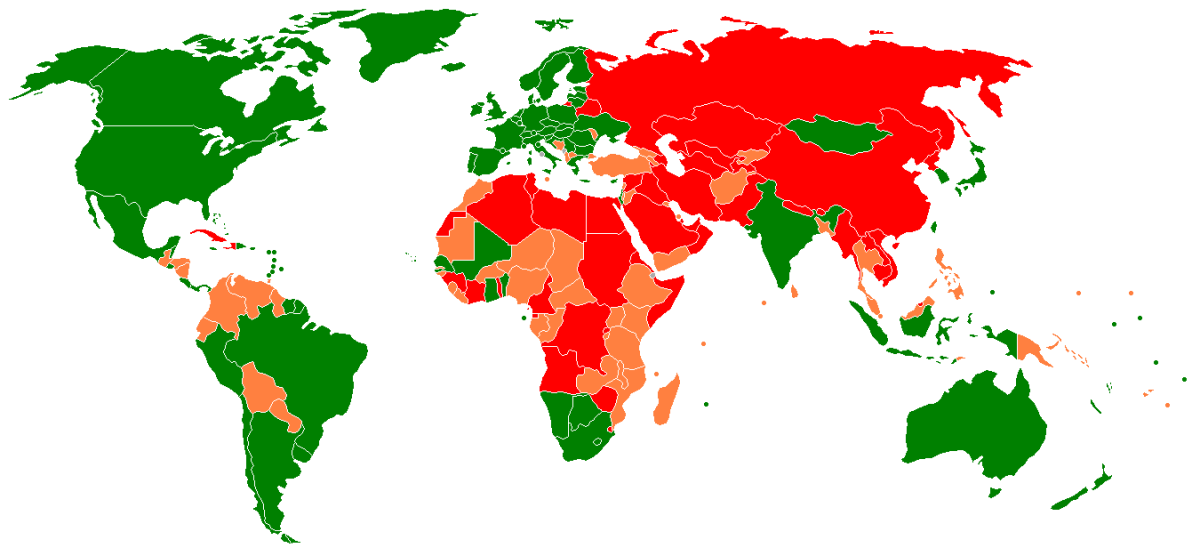 WORLD MAP OF INDIVIDUAL FREEDOM (GREEN MOST FREE PEOPLE ON EARTH; RED LEAST FREE PEOPLE ON EARTH)