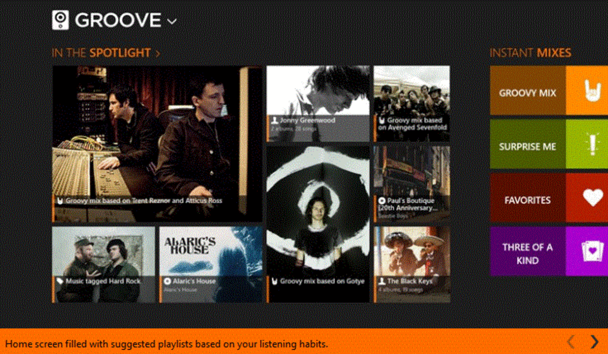 Screenshot of Windows 8: GROOVE: Smart Music Player