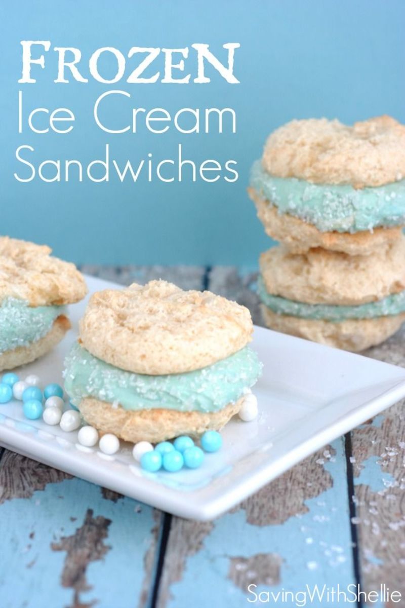 Frozen inspired ice cream sandwiches with sugary crystals