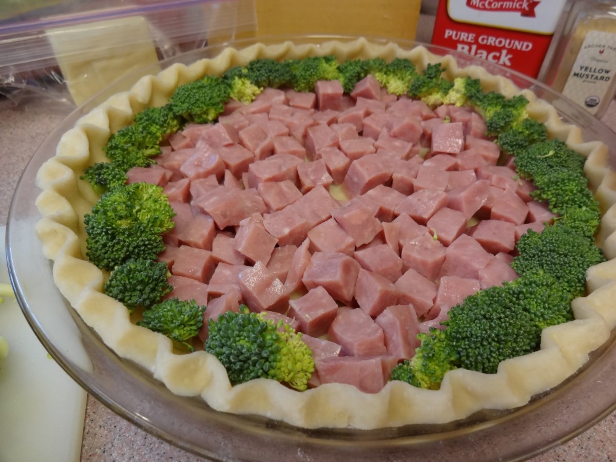 I like to arrange the broccoli evenly around the edge to make cutting the quiche easier.