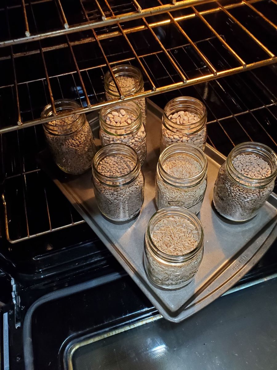 Placing the food on a tray makes the jars easier to get in and out of the oven. Additionally, jars don't sit well on the wire racks in the oven. They are more likely to tip over and make a big mess.