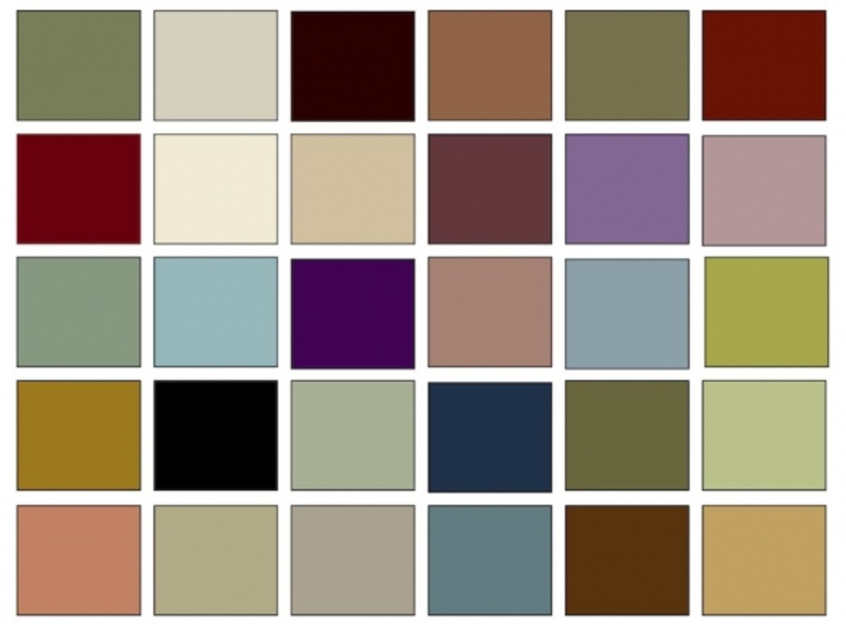 The picture above shows a basic Victorian color palette. However, since computer monitors do not accurately and consistently depict color, the photo should be considered an approximation.
