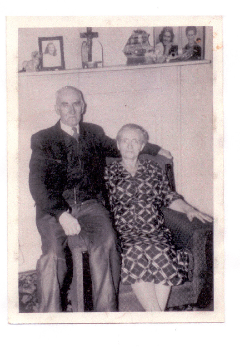 David Albert Bobbitt and Tinnie Kate Hedrick Bobbitt taken in the 1950's. Note the pictures of Raleigh and Lillian Bobbitt on the right of the mantle and the picture of Virginia Foster Farmer on the left of the mantle.