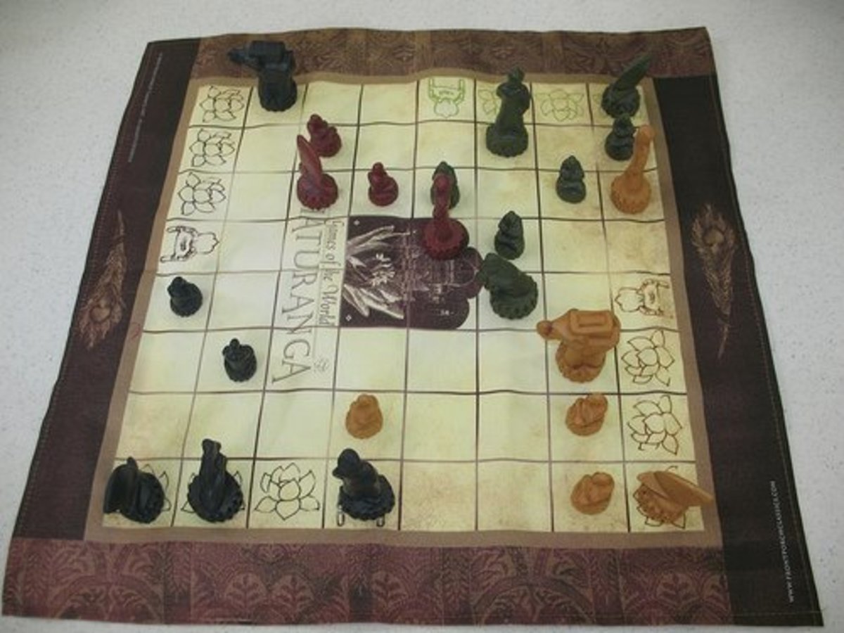Antique Chaturanga Game Board With Pieces Stock Photo - Download