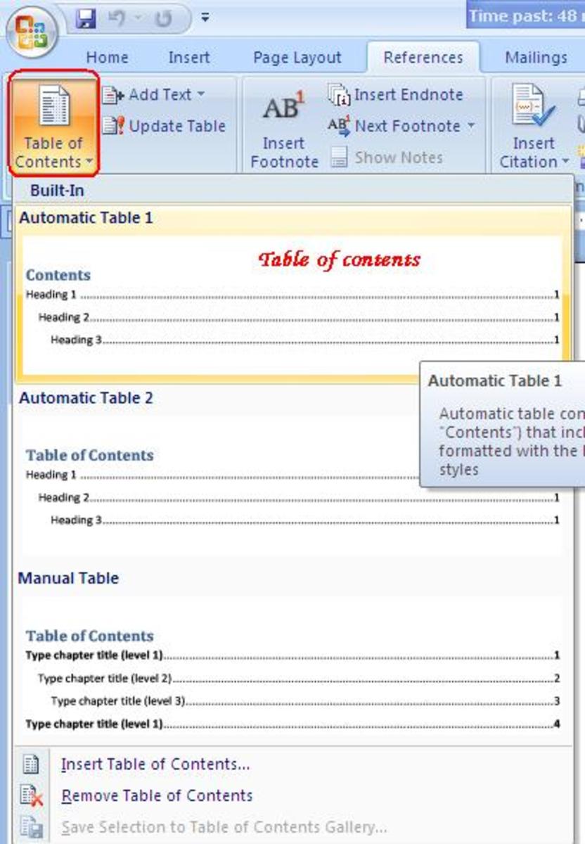 Inserting Table of Contents