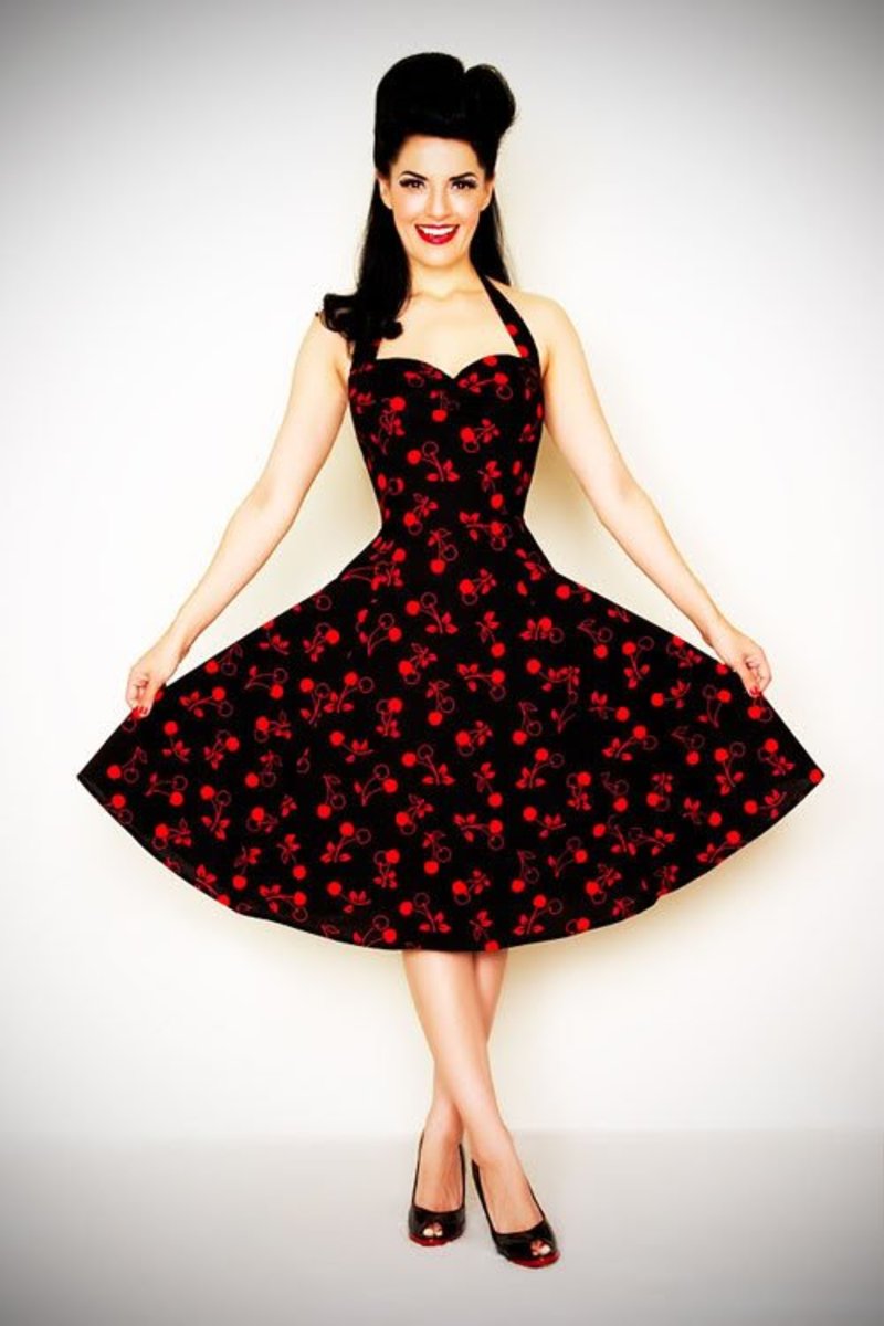 Cherry dress with a sweetheart neckline